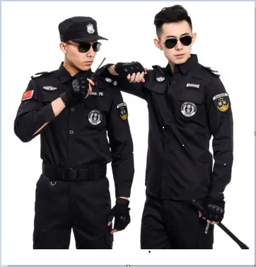 保安服直擺款夏季短袖套裝男透氣耐磨物業(yè)酒店門衛(wèi)保安工作服戶外作訓(xùn)服JCZXF003黑色(無配件)XL